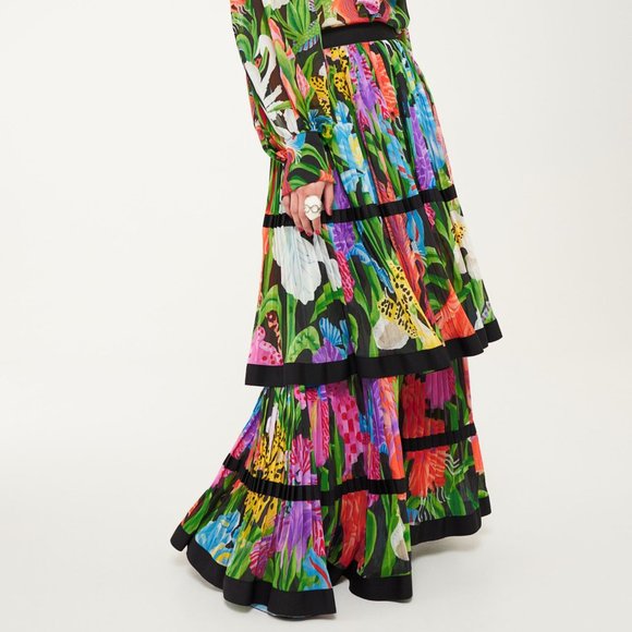 Iris Apfel X H&M Multicolored Patterned Floral Ruffle Maxi Pleated Skirt US 0 - Picture 6 of 10